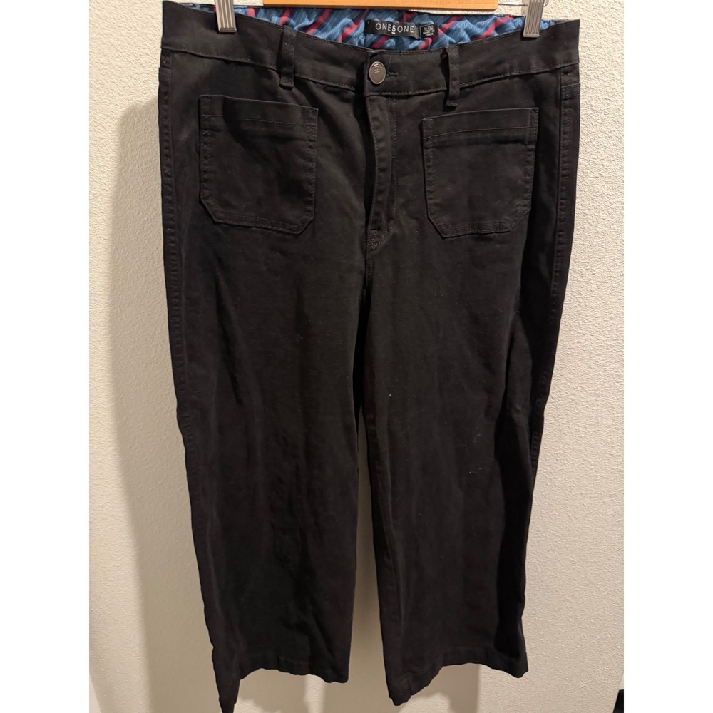 One5One Black Utility Crop Pants Womens 14/32 Straight Leg Patch Pocket Trousers